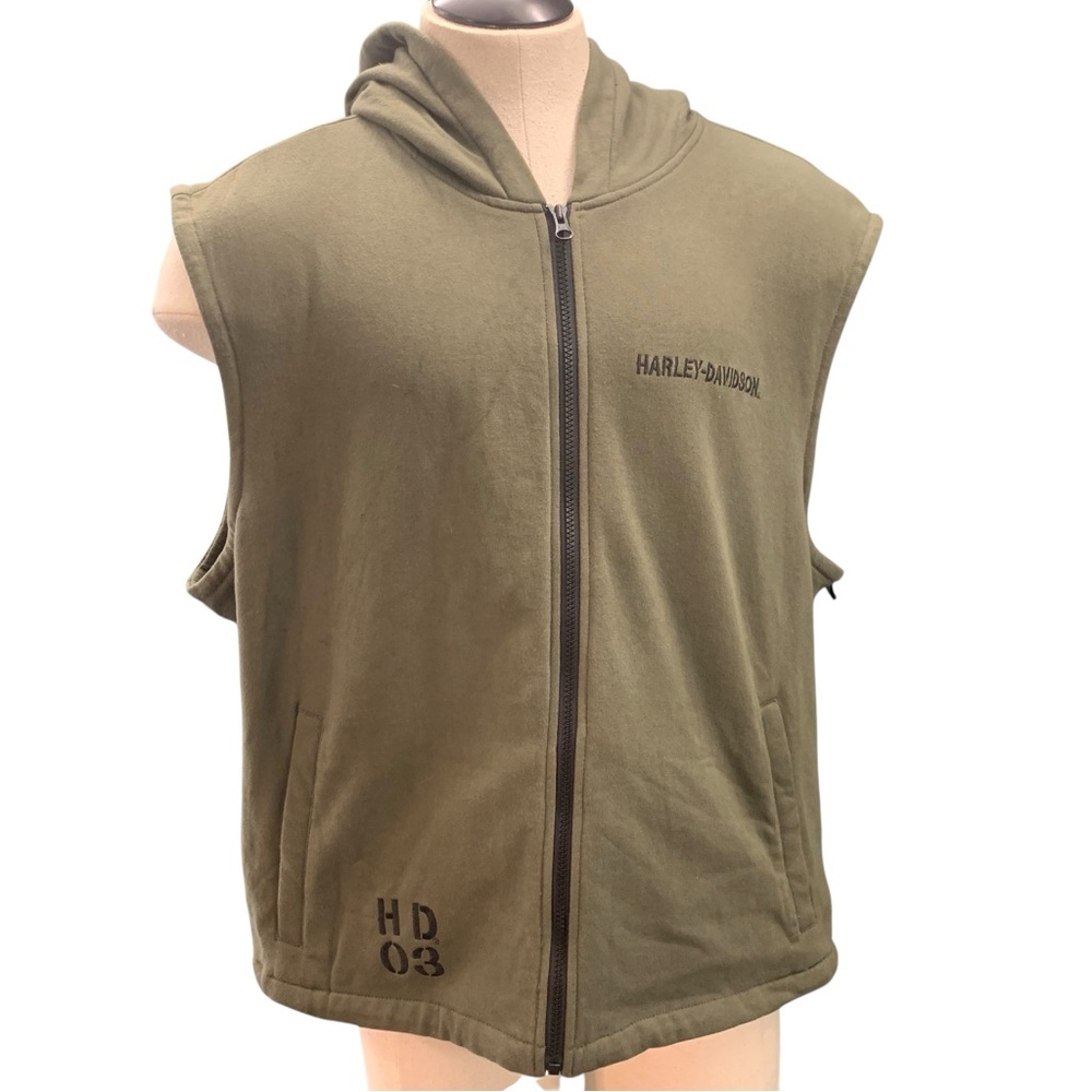 HARLEY-DAVIDSON Olive Green Sleeveless Zip-Up Hoodie 2XL